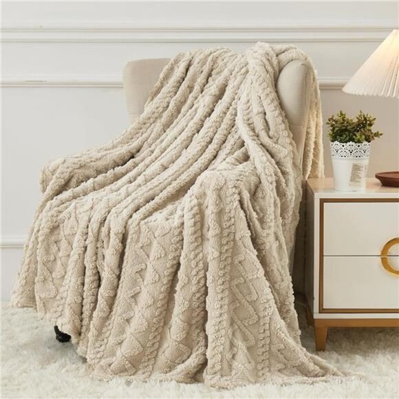 Other - Fleece Throw Blanket - 50"x60" Khaki, Cozy/Soft Lightweight Fuzzy Throw Blanket